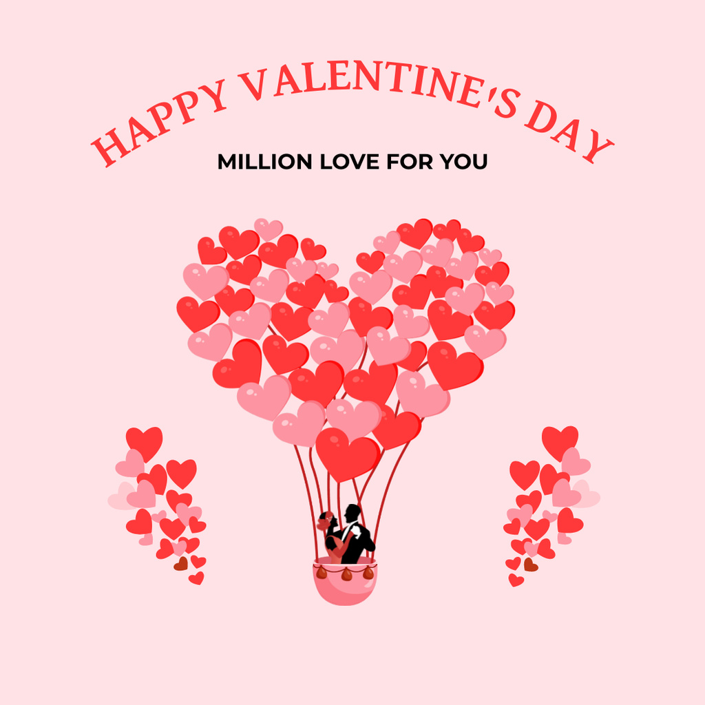 Happy Valentine's Day with Red and Pink Hearts Instagram AD – шаблон для дизайна