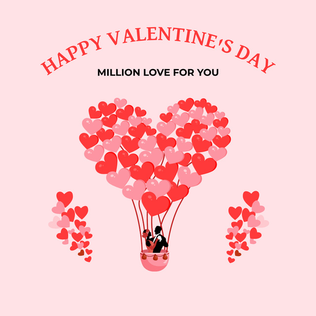 Happy Valentine's Day with Red and Pink Hearts Instagram AD Tasarım Şablonu