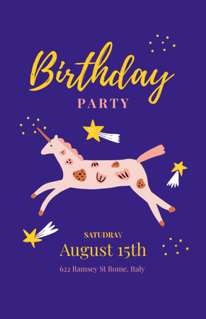 Ontwerpsjabloon van Invitation 5.5x8.5in van Birthday Party Announcement With Unicorn