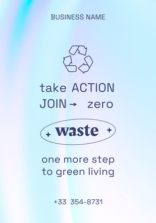 Zero Waste Concept with Recycling Icon on Blue Poster 28x40in Design Template