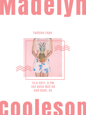 Summer Fashion Ad Girl Holding Pineapple Poster USデザインテンプレート
