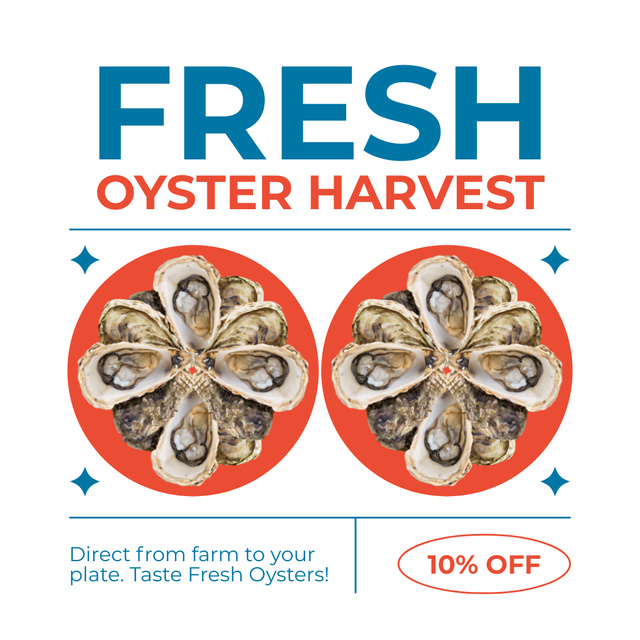 Ad of Fresh Oyster Harvest with Offer of Discount Instagram Tasarım Şablonu