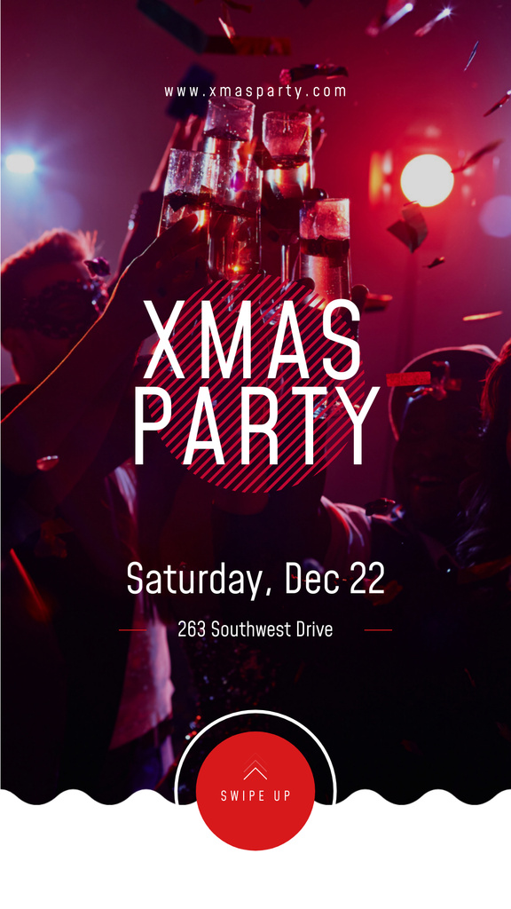 Fun-filled Christmas Party On Saturday With Champagne In Glasses Instagram Story Design Template