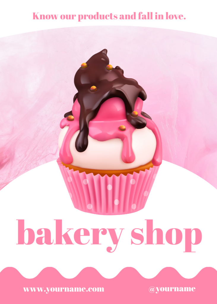 Bakery Shop Ad with Tasty Cupcake Flayer Design Template