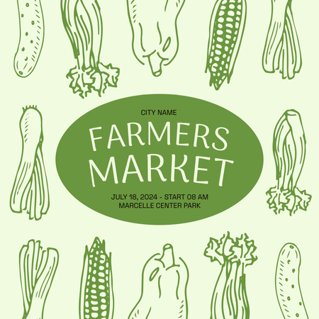 Farmers Market Ad with Sketch of Vegetables Instagram Design Template