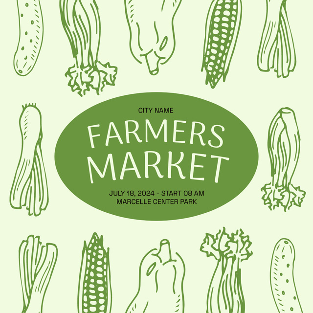 Farmers Market Ad with Sketch of Vegetables Instagram Tasarım Şablonu