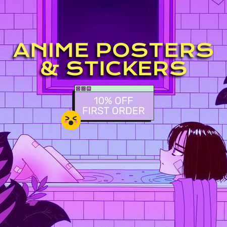Designvorlage Anime Poster And Stickers Sale Offer für Animated Post
