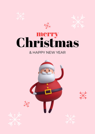 Christmas and New Year Greetings with Toylike Santa Postcard A6 Vertical Design Template