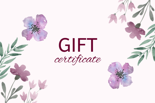 Special Offer with Purple Watercolor Flowers Gift Certificate tervezősablon