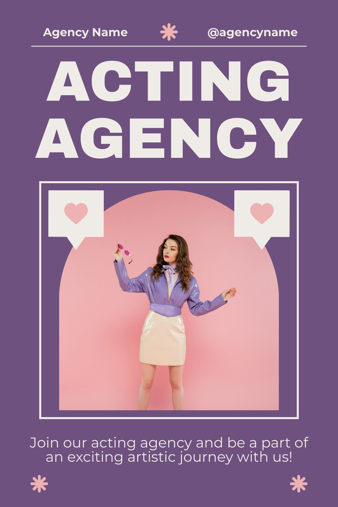 Plantilla de diseño de Acting Agency Services with Pretty Woman Pinterest 