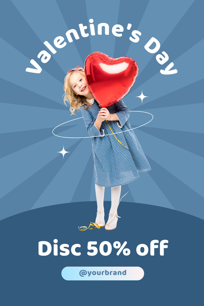 Ontwerpsjabloon van Pinterest van Valentine Day Discount Announcement with Cute Little Girl