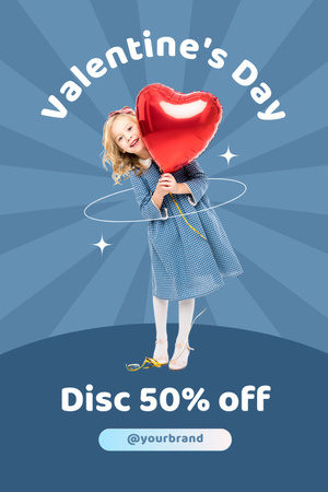 Designvorlage Valentinstag-Rabatt-Ankündigung mit süßem kleinen Mädchen für Pinterest