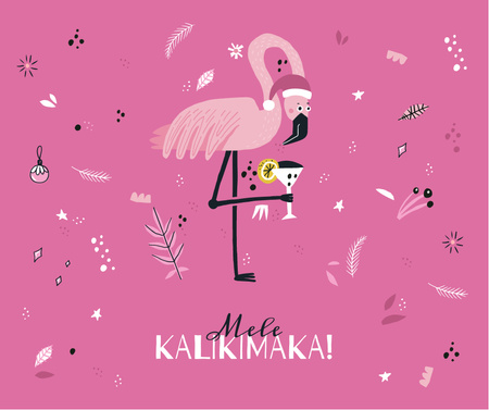 Designvorlage Mele Kalikimaka with party Flamingo für Facebook