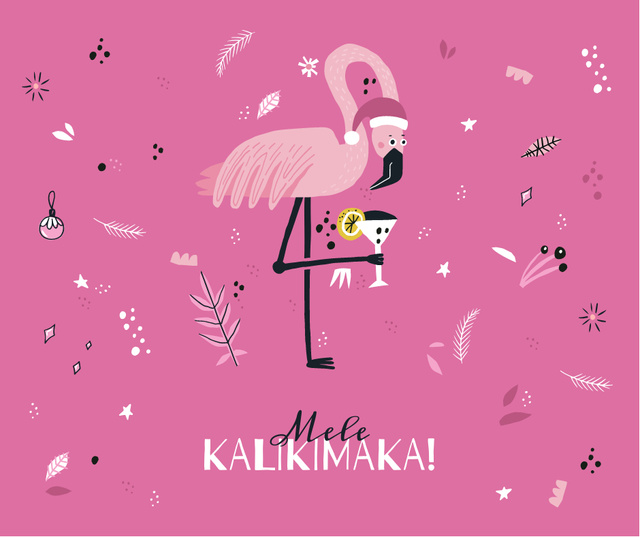 Mele Kalikimaka with party Flamingo Facebook Design Template