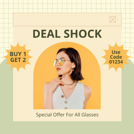 Promo of Glasses with Young Attractive Woman Instagram Design Template