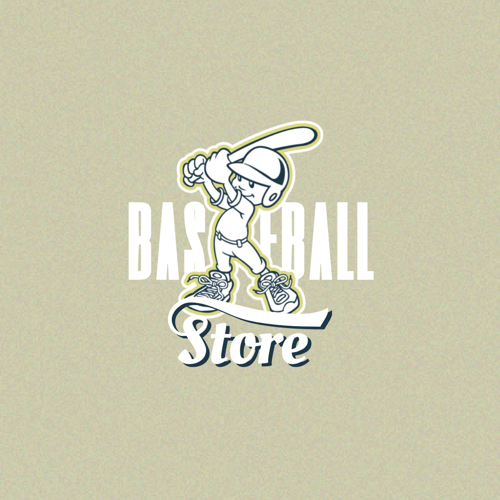 Baseball Store Emblem with Player Logo Design Template