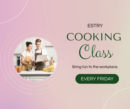 Cooking Classes with Smiling Couple Facebook Modelo de Design