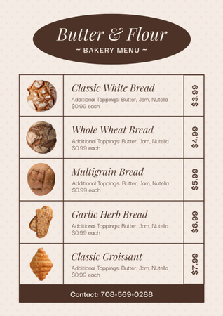 Modèle de visuel Liste des produits de boulangerie - Menu