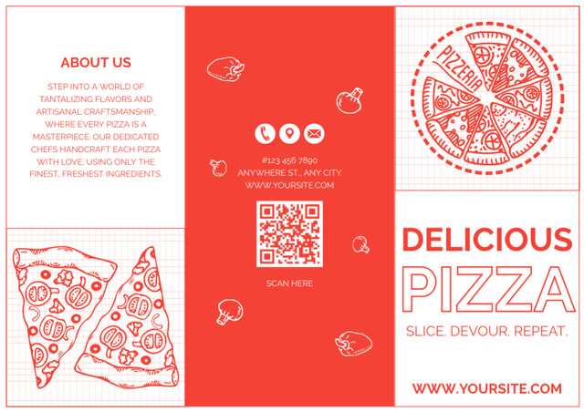 Delicious Pizza Special Offer with Pizzeria Logo Brochure Modelo de Design