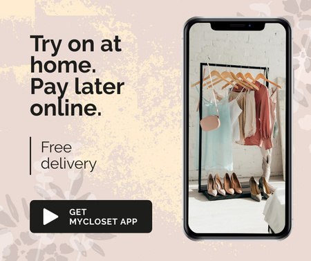 Online Shop Ad with Closet on Phonescreen Facebook Modelo de Design
