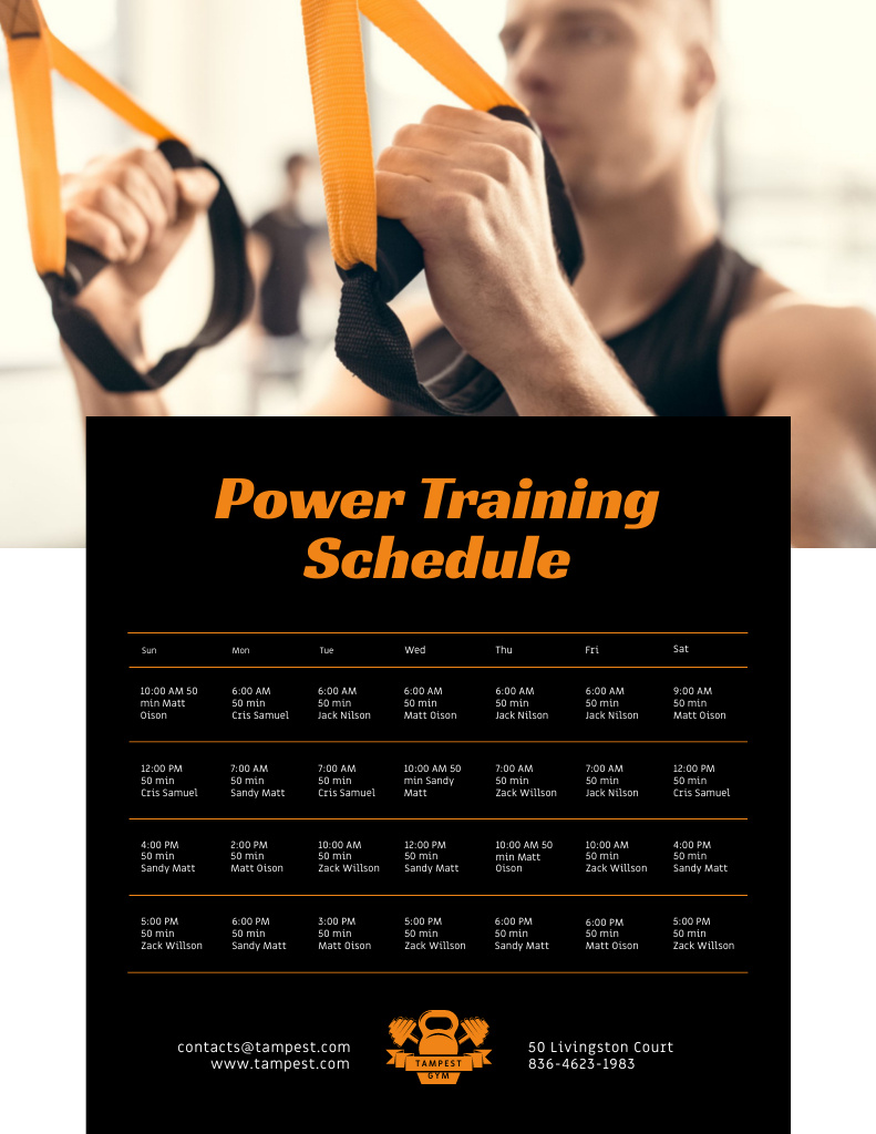 Planning Workouts with Young Trainer in Gym Poster 8.5x11in Design Template