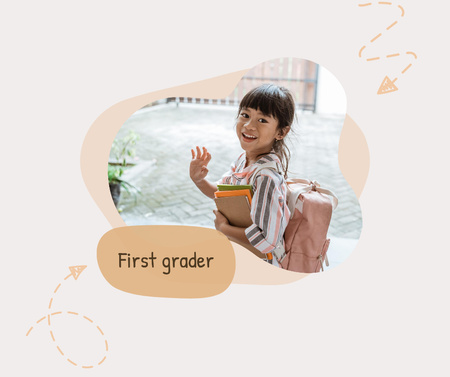 Cute Smiling Girl First Grader Facebook Design Template