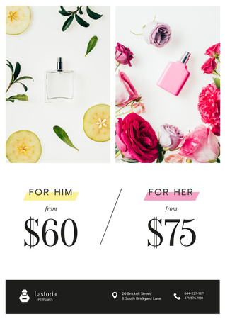 Oferta de Perfume com Garrafas de Vidro em Flores Poster A3 Modelo de Design
