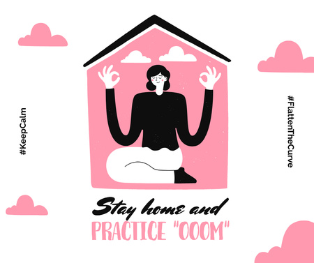 Ontwerpsjabloon van Facebook van #KeepCalm challenge Woman meditating at Home