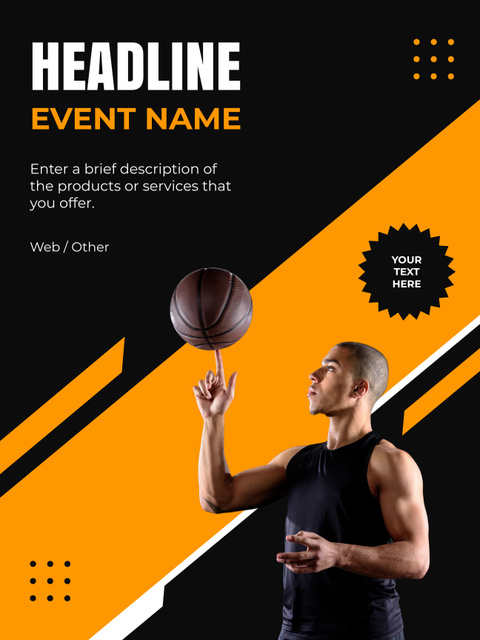 Basketball Player Shows Trick with Ball Poster US Design Template
