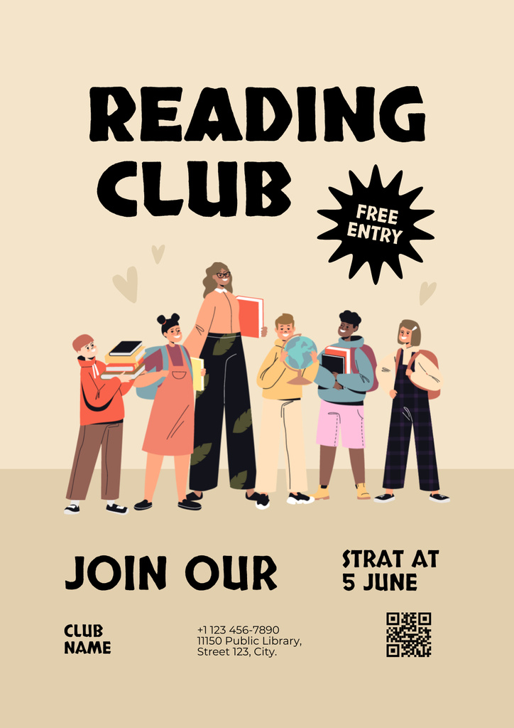 Reading Club for School Children Posterデザインテンプレート