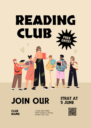 Okul Çocukları için Okuma Kulübü Poster Tasarım Şablonu