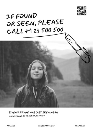 Announcement of Missing Young Girl Poster 28x40in Design Template