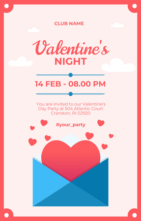 Анонс ночной вечеринки в честь Дня Святого Валентина Invitation 4.6x7.2in – шаблон для дизайна