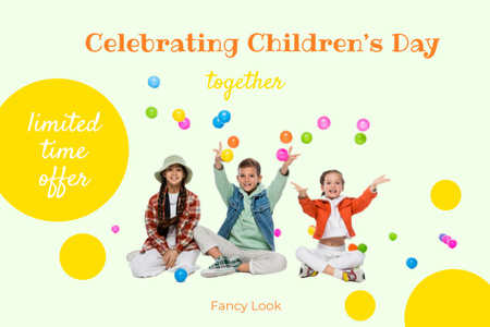 Children's Day Celebrating Offer with Happy Little Kids Postcard 4x6in Design Template
