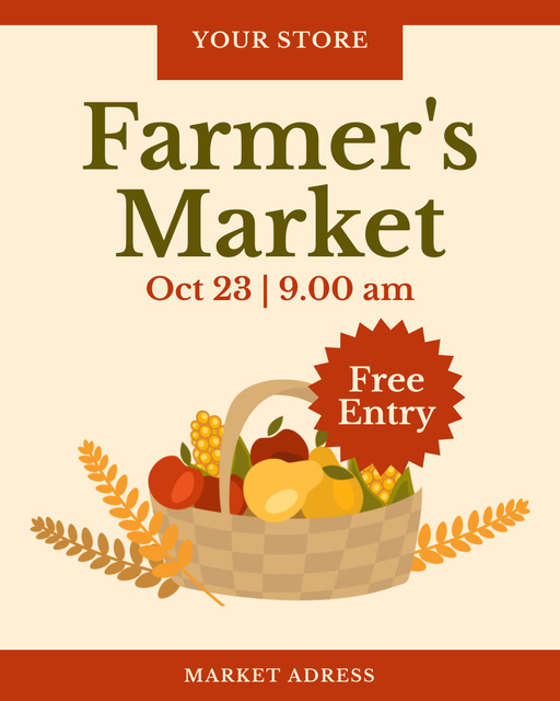 October Farmers Market Announcement Instagram Post Vertical – шаблон для дизайна