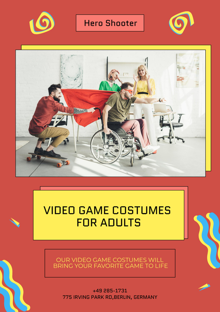 Video Game Costumes Offer on Red Poster Modelo de Design