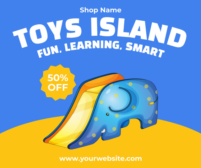 Platilla de diseño Discount on Toys with Cute Blue Elephant Facebook