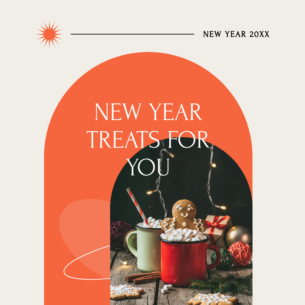 New Year Greeting with Tasty Drinks Instagram Modelo de Design