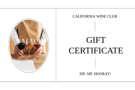 Designvorlage Ankündigung einer Weinprobe mit Sommelier und Weingläsern für Gift Certificate