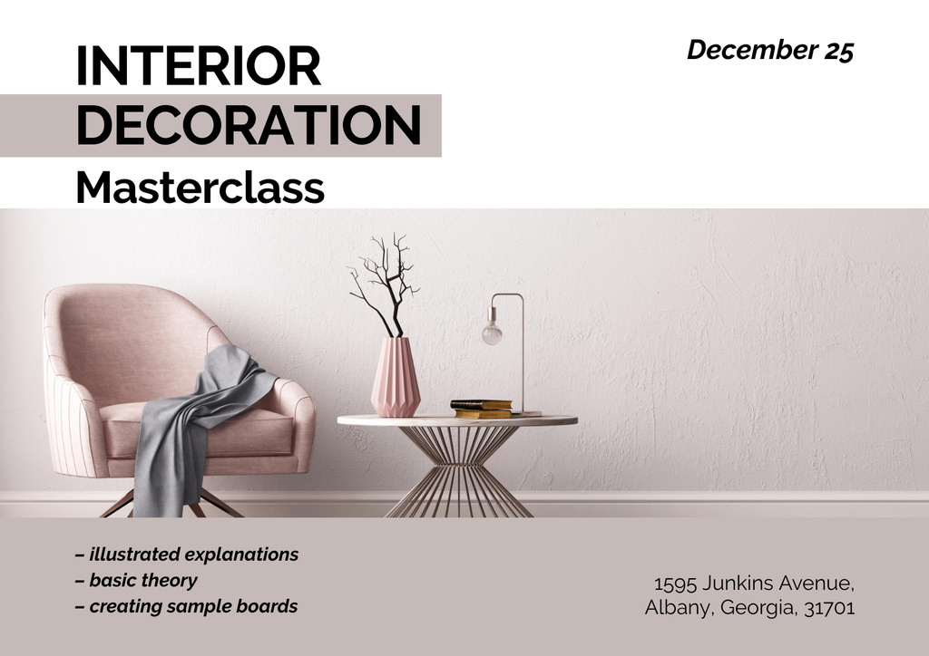 Elite Interior Decoration Training In Pink Poster A2 Horizontal Design Template