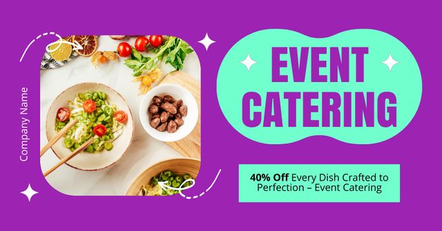 Event Catering Services Ad with Tasty Dishes Facebook ADデザインテンプレート