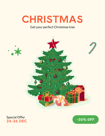 Christmas Tree Sale Offer Invitation 13.9x10.7cm Design Template