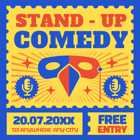Comedy Show Announcement with Carnival Mask Instagram Design Template