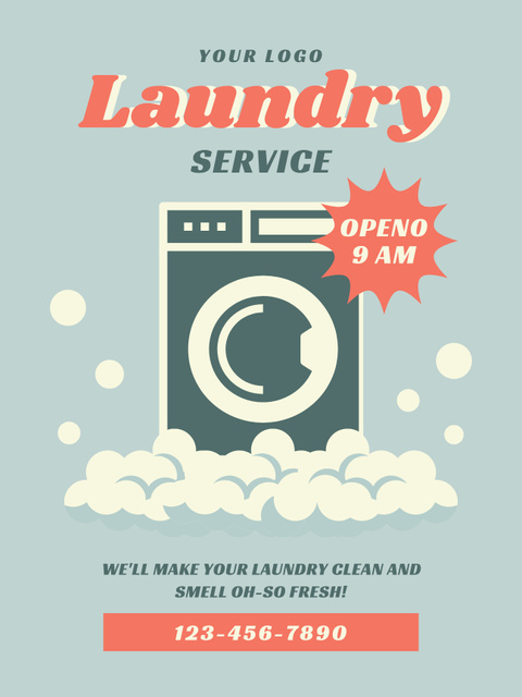 Offer of Laundry Service with Washing Machine and Foam Poster US Tasarım Şablonu