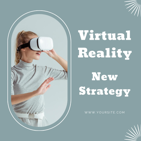 Ontwerpsjabloon van Instagram van Virtual Reality-strategieaanbieding met jonge vrouw met VR-bril