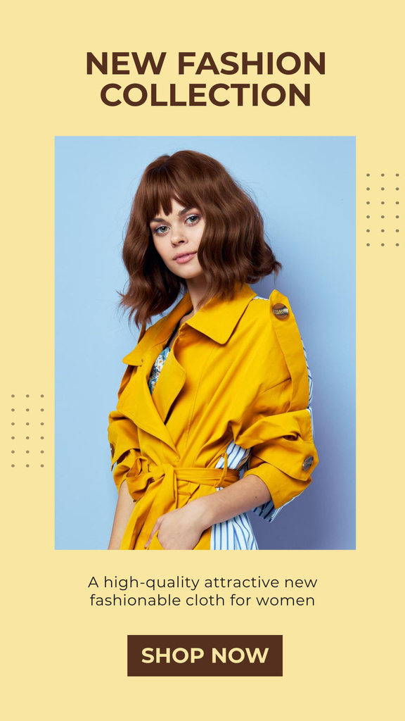 Ontwerpsjabloon van Instagram Story van New Fashion Collection with Woman in Yellow Jacket
