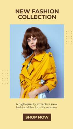 New Fashion Collection with Woman in Yellow Jacket Instagram Story Design Template