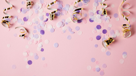 Modèle de visuel Rubans et confettis dorés de vacances - Zoom Background