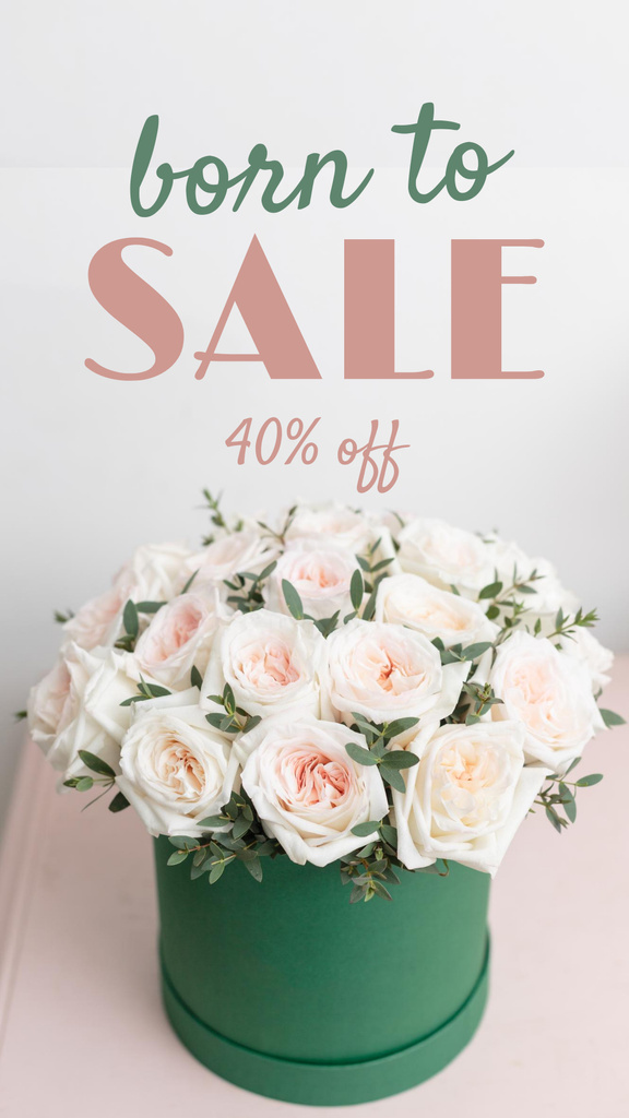 Bright White Roses Bouquet Sale Offer Instagram Story Design Template