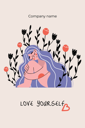 Mental Health Inspirational Phrase With Illustration of Girl in Flowers Postcard 4x6in Vertical Design Template